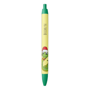 Cute green snake with santa hat cartoon pen