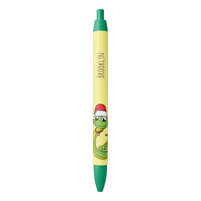 Cute green snake with santa hat cartoon pen (Front Vertical)