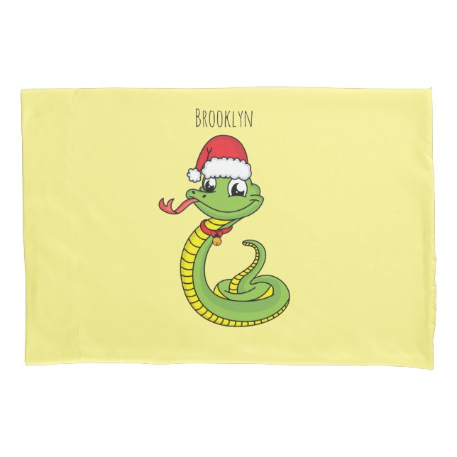 Cute green snake with santa hat cartoon pillow case (Front)
