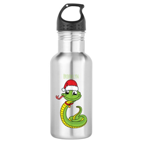 Cute green snake with santa hat cartoon stainless steel water bottle