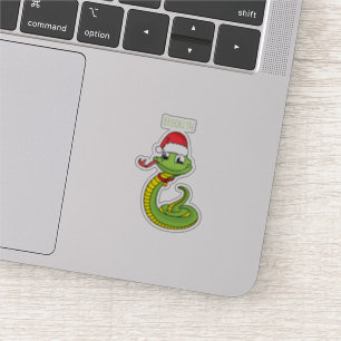 Cute green snake with santa hat cartoon sticker