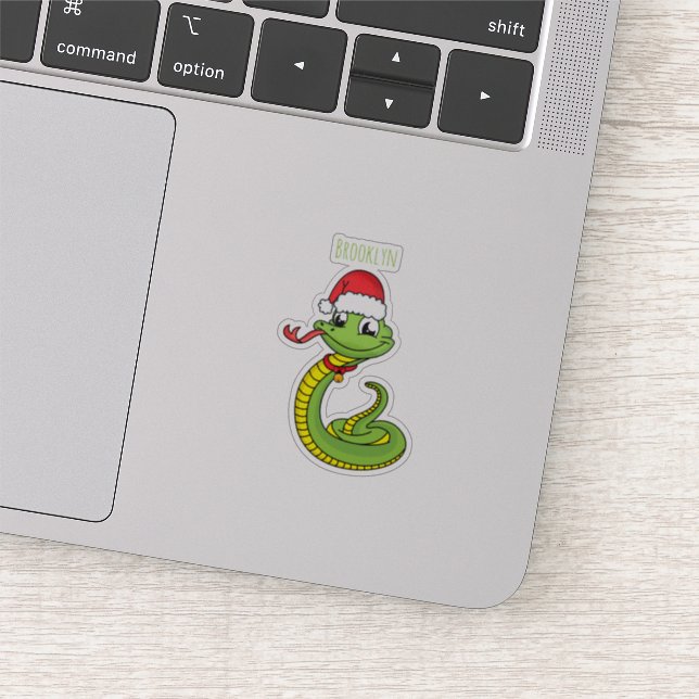 Cute green snake with santa hat cartoon  sticker (Detail)