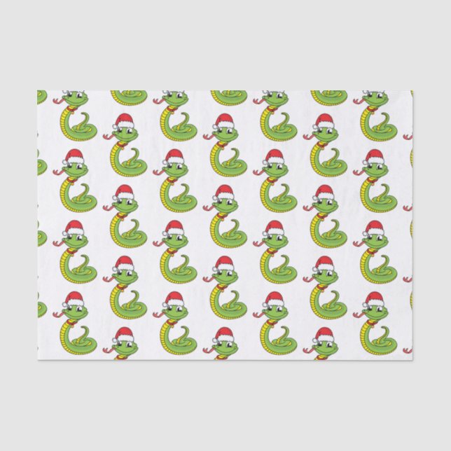 Cute green snake with santa hat cartoon tissue paper (Front)