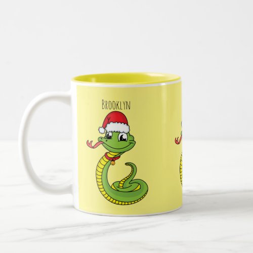 Cute green snake with santa hat cartoon Two_Tone coffee mug