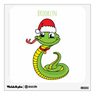 Cute green snake with santa hat cartoon wall decal