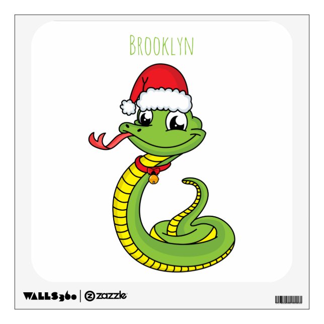 Cute green snake with santa hat cartoon wall decal (Front)
