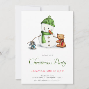 Cute Green Snowman Christmas Party Invitation