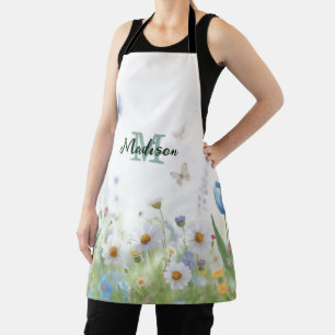 Cute Green Spring Flower Wildflower Bouquet Monogr Apron