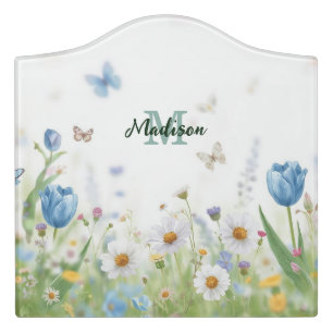 Cute Green Spring Flower Wildflower Bouquet Monogr Door Sign
