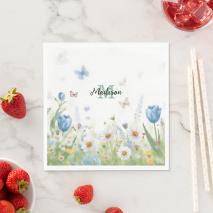 Cute Green Spring Flower Wildflower Bouquet Monogr Napkins