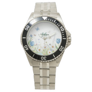 Cute Green Spring Flower Wildflower Bouquet Monogr Watch