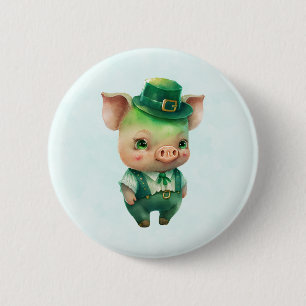 Cute Green St. Patrick's Day Pig Button