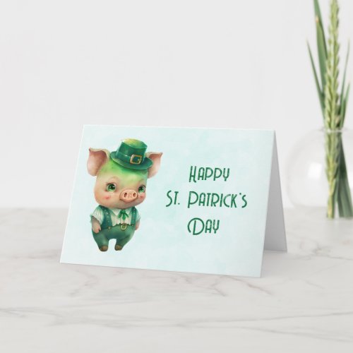 Cute Green St Patricks Day Pig Card