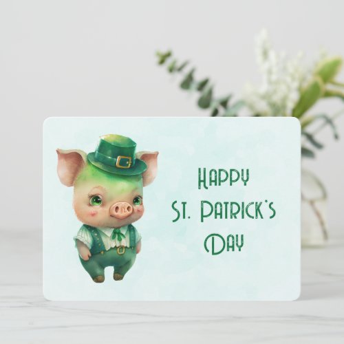 Cute Green St Patricks Day Pig Holiday Card