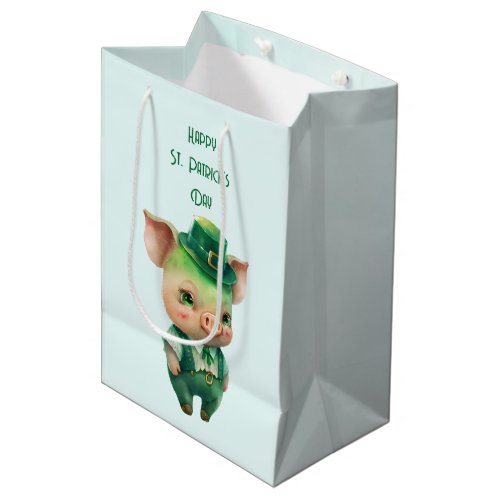 Cute Green St Patricks Day Pig Medium Gift Bag