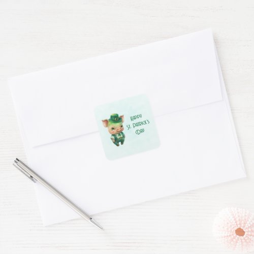 Cute Green St Patricks Day Pig Square Sticker