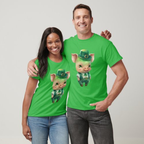 Cute Green St Patricks Day Pig T_Shirt