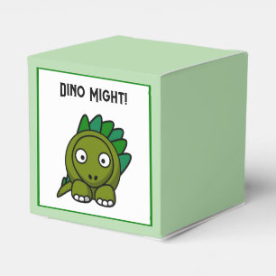 Cute Green Stegosaurus Cartoon with Fun Dino Pun Favor Boxes