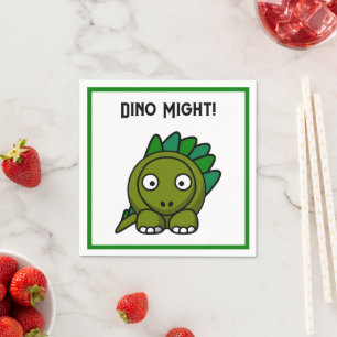 Cute Green Stegosaurus Cartoon with Fun Dino Pun Napkins