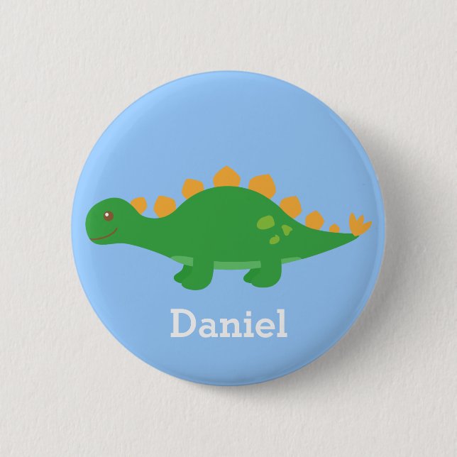 Cute Green Stegosaurus Dinosaur for Kids Button (Front)