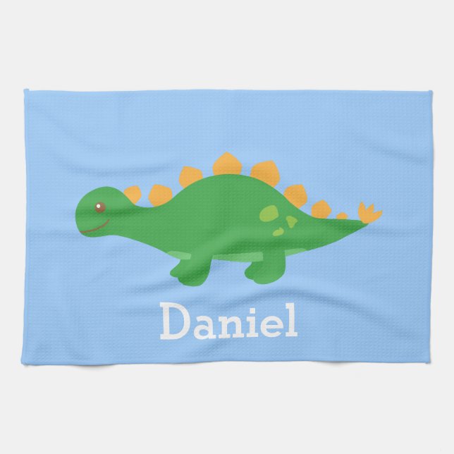 Cute Green Stegosaurus Dinosaur for Kids Kitchen Towel (Horizontal)