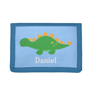 Cute Green Stegosaurus Dinosaur Kids Personalized Tri-fold Wallet