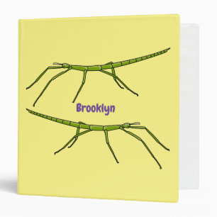 Cute green stick insects with happy faces cartoon 3 ring binder