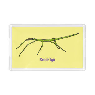 Cute green stick insects with happy faces cartoon  acrylic tray