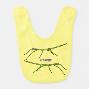 Cute green stick insects with happy faces cartoon baby bib