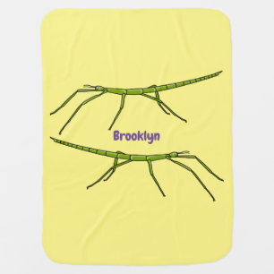 Cute green stick insects with happy faces cartoon  baby blanket