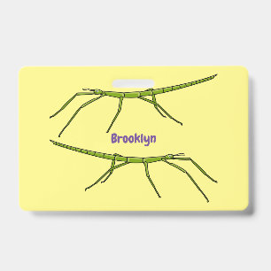 Cute green stick insects with happy faces cartoon badge