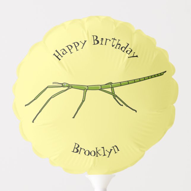 Cute green stick insects with happy faces cartoon  balloon (Front)