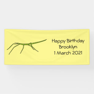 Cute green stick insects with happy faces cartoon banner