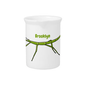 Cute green stick insects with happy faces cartoon beverage pitcher
