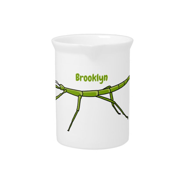 Cute green stick insects with happy faces cartoon beverage pitcher (Front)
