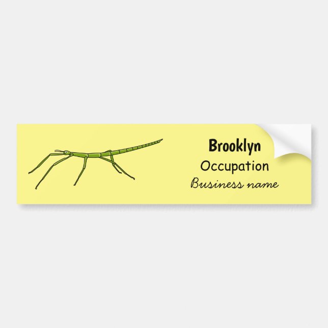 Cute green stick insects with happy faces cartoon bumper sticker (Front)