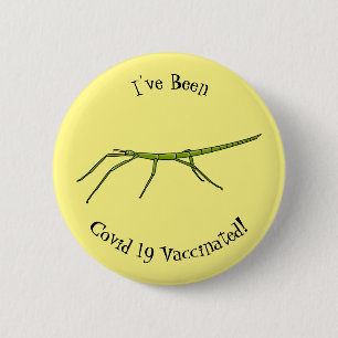 Cute green stick insects with happy faces cartoon button