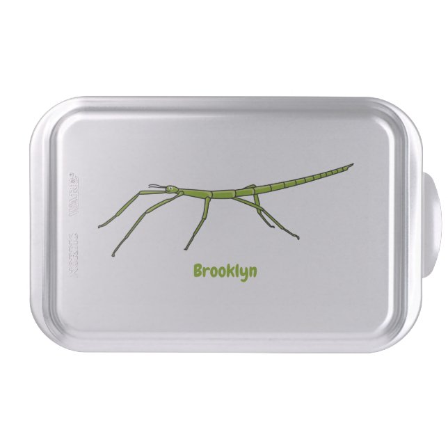 Cute green stick insects with happy faces cartoon cake pan (Front)