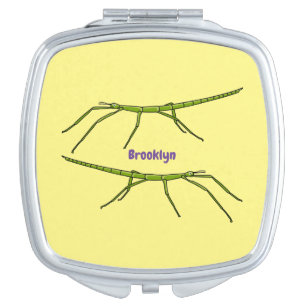 Cute green stick insects with happy faces cartoon compact mirror