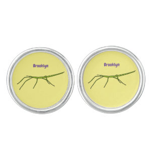 Cute green stick insects with happy faces cartoon  cufflinks