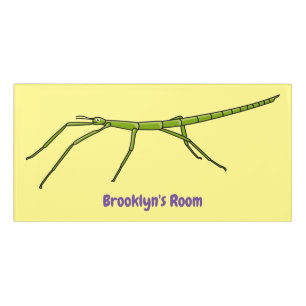 Cute green stick insects with happy faces cartoon  door sign