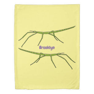 Cute green stick insects with happy faces cartoon  duvet cover