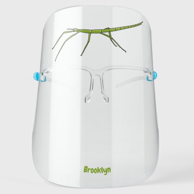 Cute green stick insects with happy faces cartoon  face shield (Front)