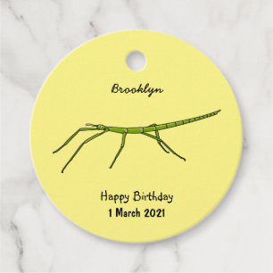 Cute green stick insects with happy faces cartoon favor tags