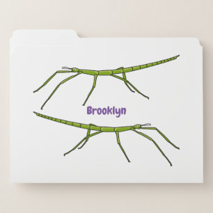 Cute green stick insects with happy faces cartoon file folder
