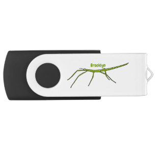 Cute green stick insects with happy faces cartoon flash drive