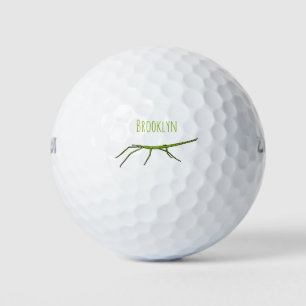 Cute green stick insects with happy faces cartoon golf balls
