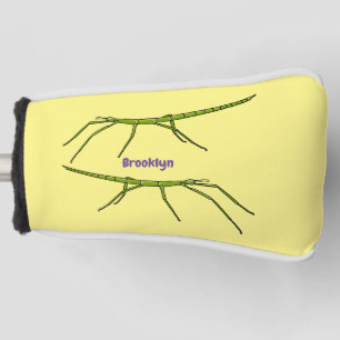 Cute green stick insects with happy faces cartoon  golf head cover
