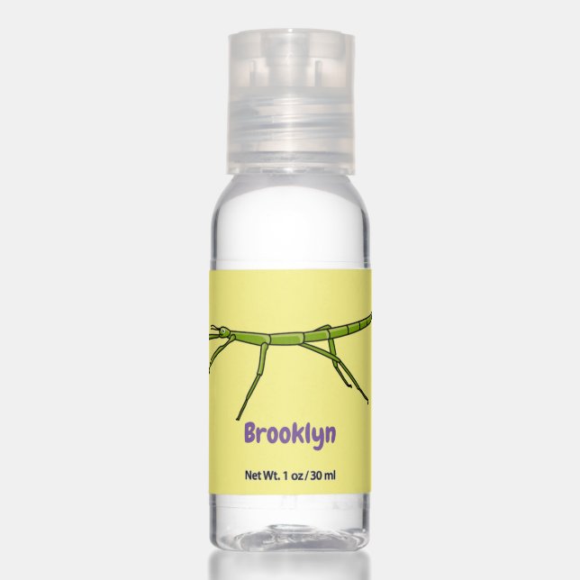 Cute green stick insects with happy faces cartoon hand sanitizer (Front)