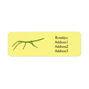 Cute green stick insects with happy faces cartoon label